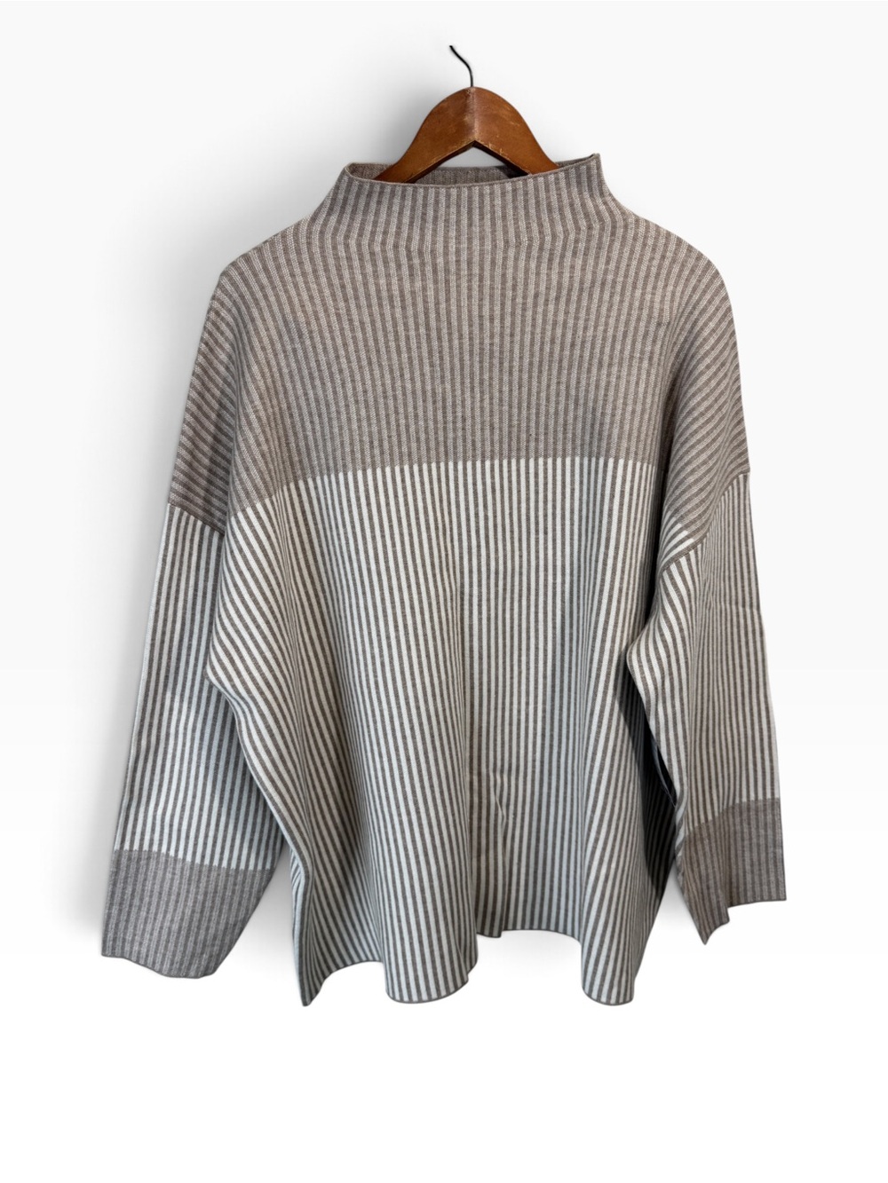 Rachel Zoe Two-Tone Striped Mock Neck Oversized Ribbed Sweater Size 2X NWT
